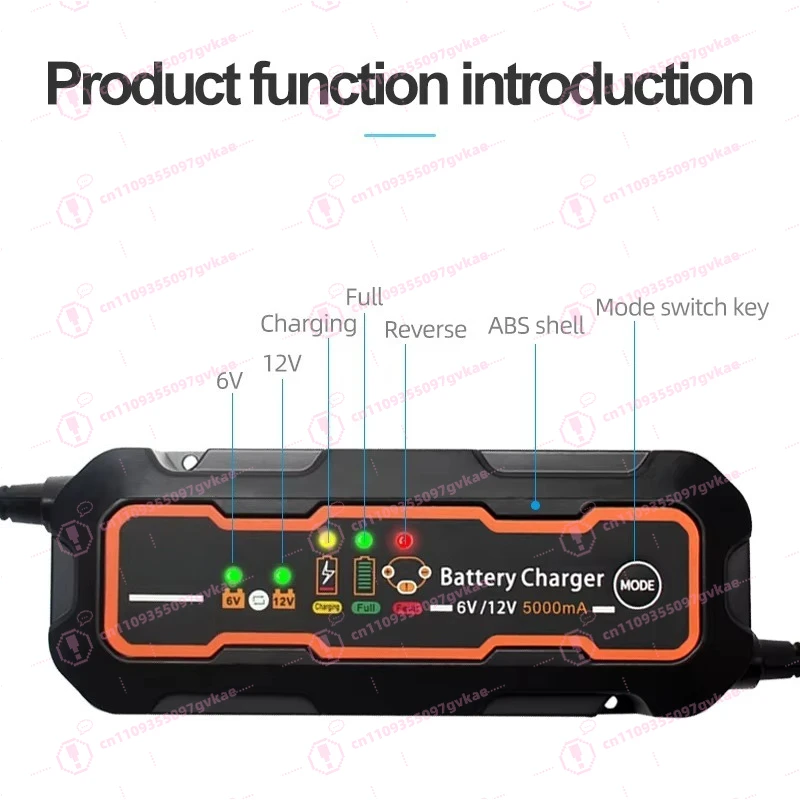 Mini Smart 6V/12V 3A/5A Car Battery Charger, Portable Three-step Charging, Suitable for Lead-acid Batteries, Cars and Scooters