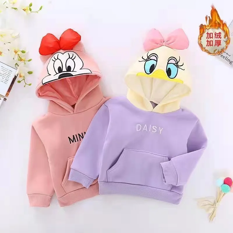 Chaqueta de dibujos animados para niños y niñas, abrigo cálido de Mickey, Minnie, Daisy, sudaderas con capucha, Parka gruesa, ropa de abrigo para niños, Otoño e Invierno