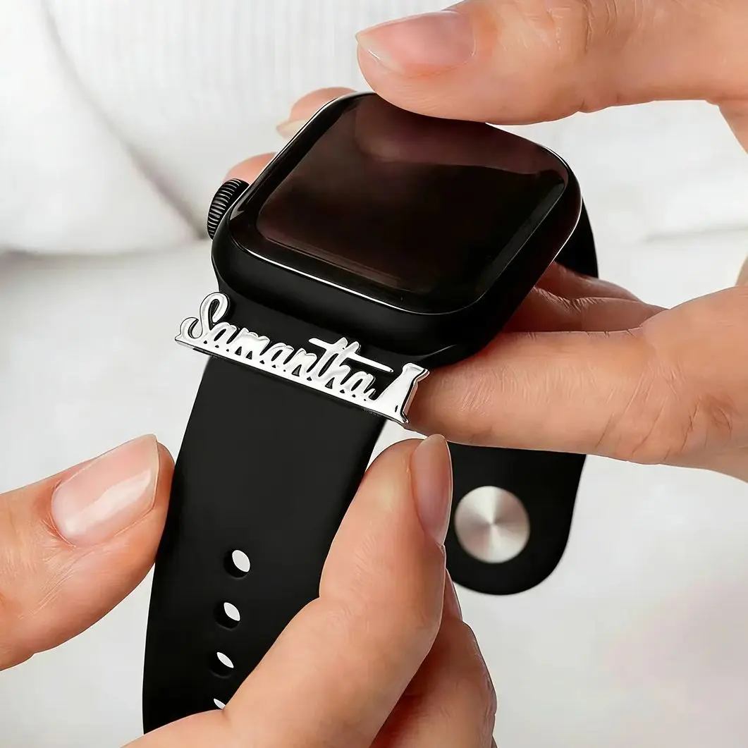 

Delicate Custom Name Watch Band Charm Fashion Stainless Steel Letter Loop for Smart Watch Band Women Jewelry Gift