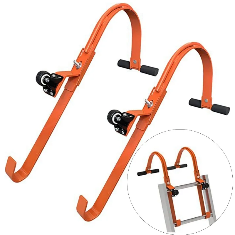 2Pcs/Set Ladder Roof Hooks with Wheel Damage Prevent Roof Ridge Extension Ladder Stabilizer Adjustable Holes Easy Installation
