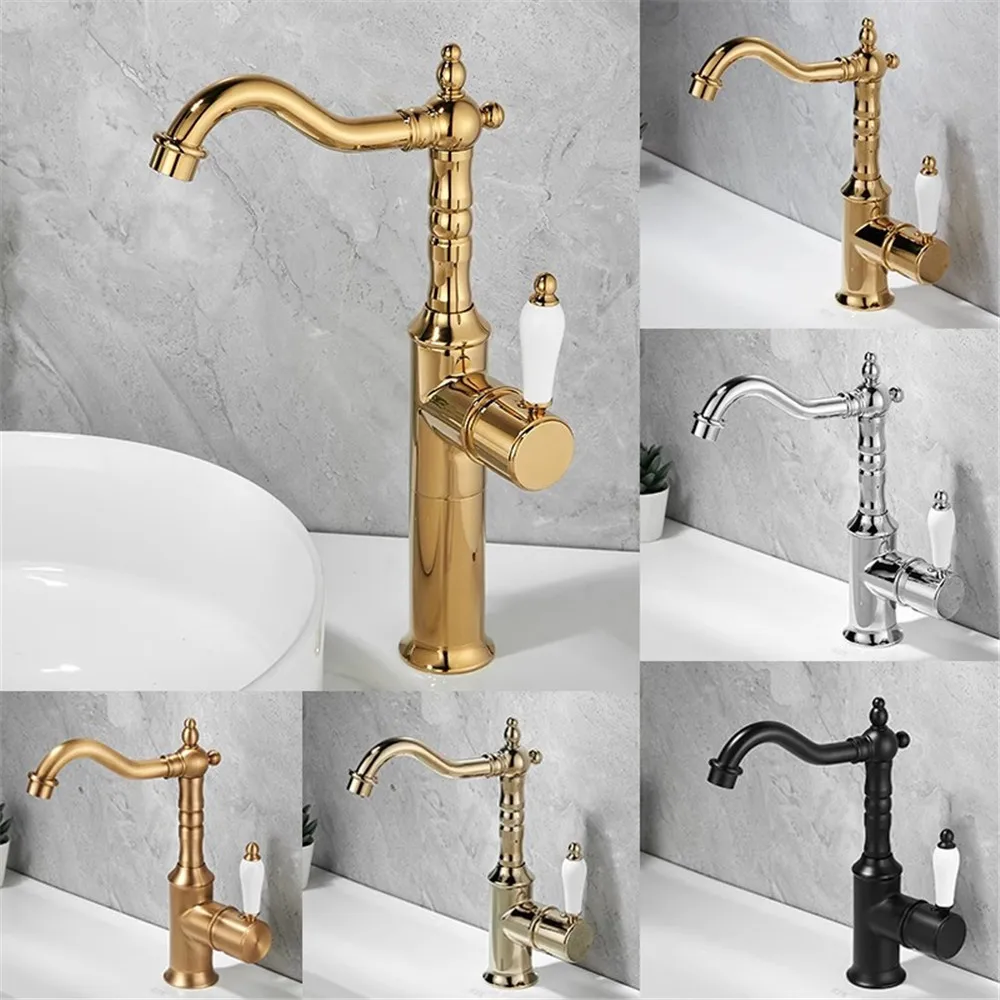

Античный бронзовый смеситель для раковины, золотой смеситель для ванной комнаты, черный кухонный смеситель на палубе, смеситель для раковины, горячий и холодный хромированный смеситель для раковины, латунь