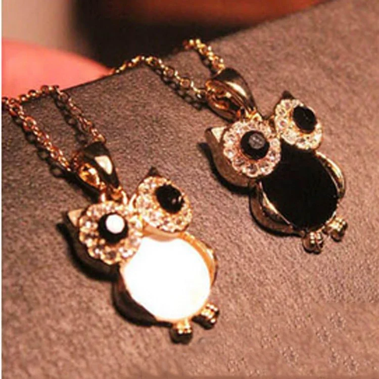 Drop Shipping Vintage Owl Design Rhinestones Crystal Pendant Necklaces Women Sweater Chain Necklace Jewelry Clothing Accessories