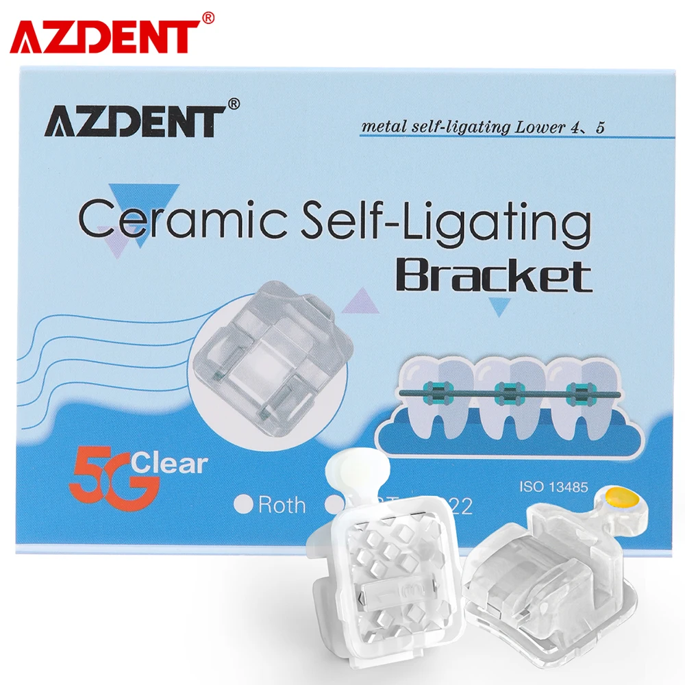 AZDENT Dental Orthodontic CLEAR Ceramic Passive Self-Ligating Bracket Braces Roth/MBT 0.022 Dentistry Accessories 20pcs/Box