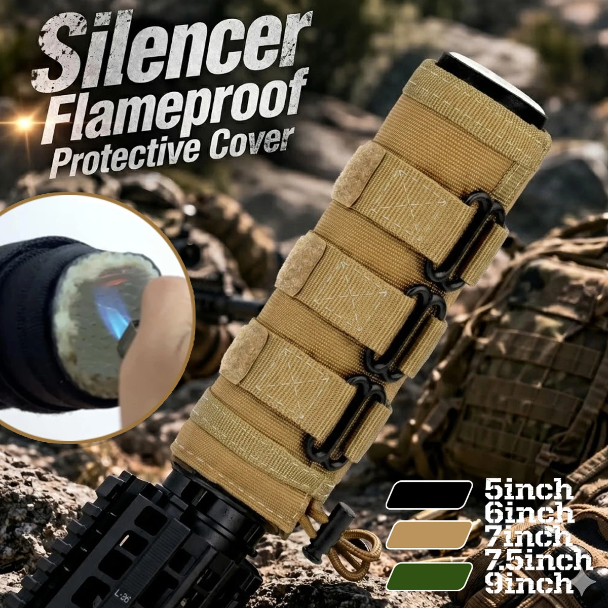 

Tactical Suppressor Cover 1800℉ Heat Resistant Burnproof Sleeve Flame Retardant Carbon Fiber Muzzle Protective Wrap Anti-Slip