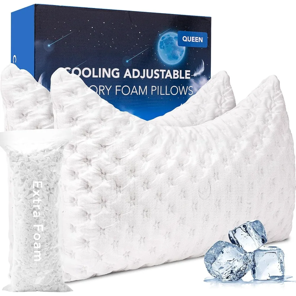 

Cooling Side Sleeper Pillow for Neck and Shoulder Pain, Luxury Shredded Memory Foam Curved Bed Pillows for Sleeping Set