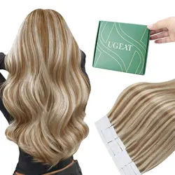 Ugeat-Extensions de Cheveux Humains avec Ruban Adhésif pour Cosplay, Vrais Cheveux Humains Colorés, Sans Couture, 12-24