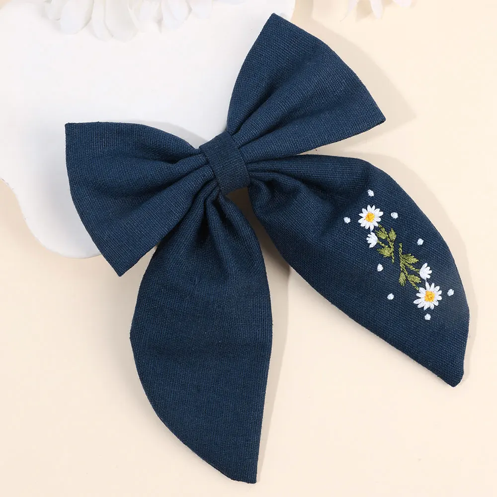 Fashion Embroidered Hair Clips Korean Hair Bows Clip Children Ribbon Bowknot Hairpin Handmade Kids Barrettes Girls Headwear