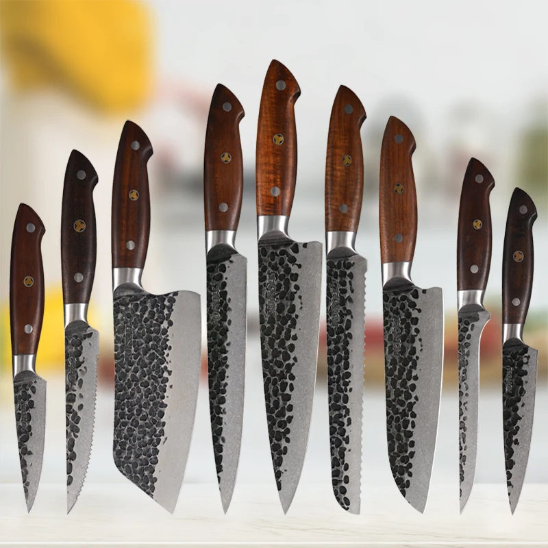 

Sharp Kitchen Chef Knife Set Forged Hammer Meat Fish Slicing Boning Knife 5Cr15Mov Steel Utility Cutting Slaughter Cleaver