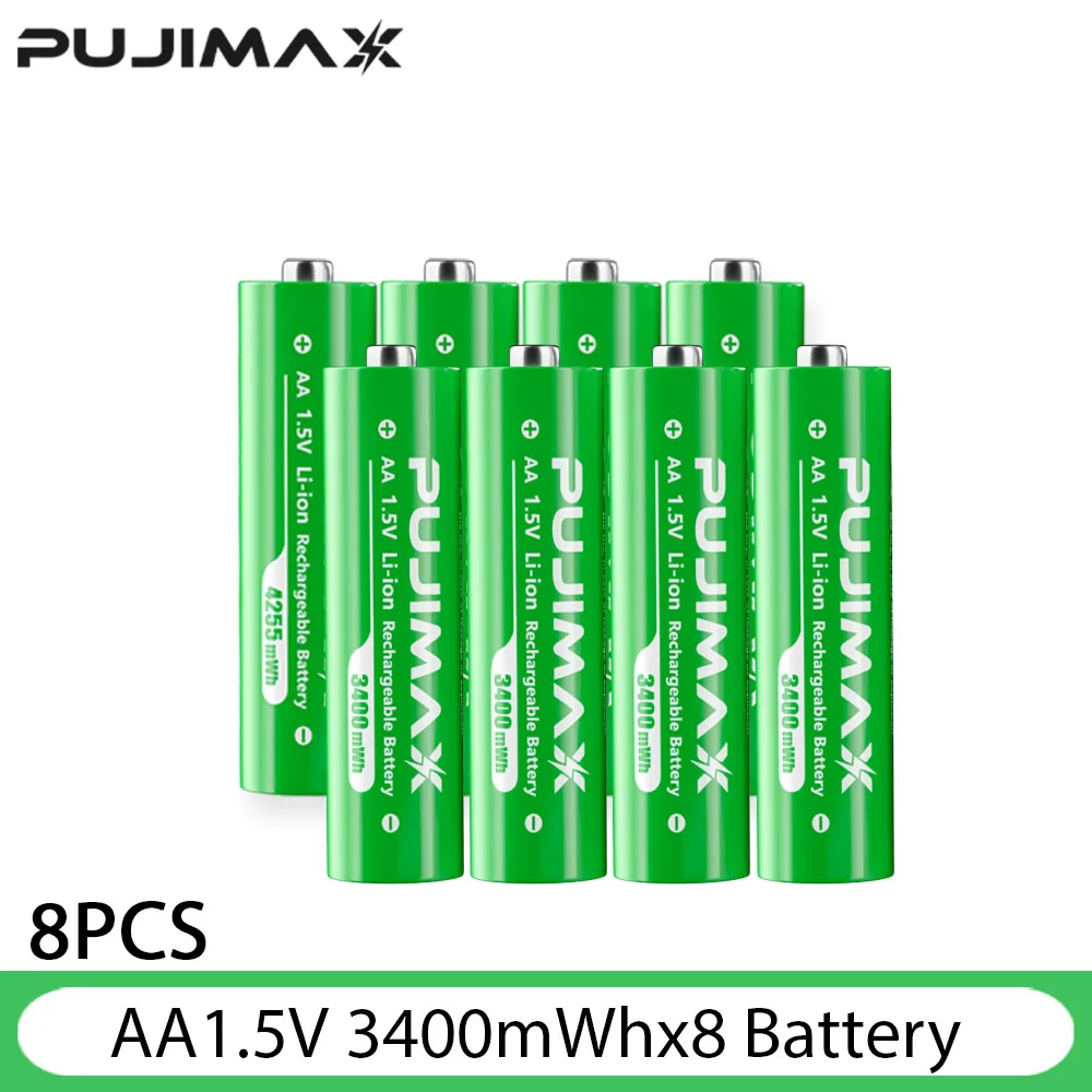PUJIMAX AA/AAA 3400mWh 1100mWh 1.5V Li-Ion Oplaadbare BatteryCharger Lithium Batterijen Voor Muis Zaklamp Fan Game machine