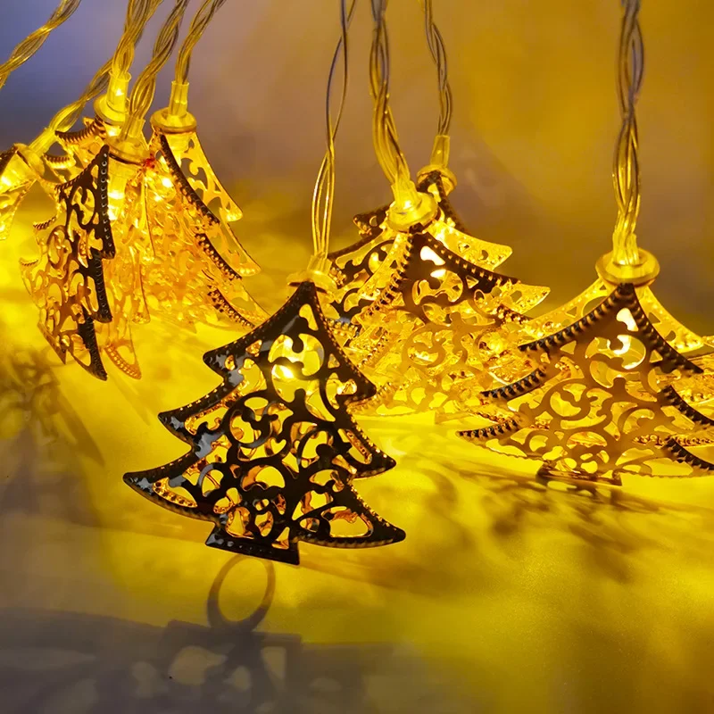 Luci a LED con luce a stringa di natale scava fuori la lampada decorativa dell'albero di natale in ferro battuto luci colorate luce d'atmosfera natalizia