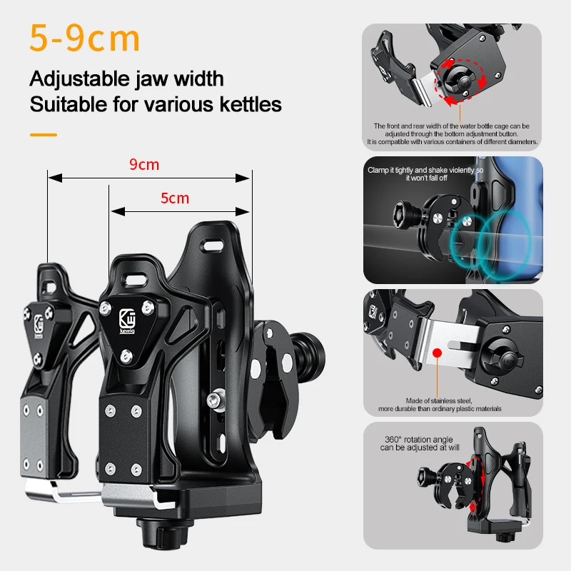 Anti-Theft Motorcycle Cup Holder Extra Large Water Bottle Holder Adjustable Size Bike Drink Holder for 1.95-3.6