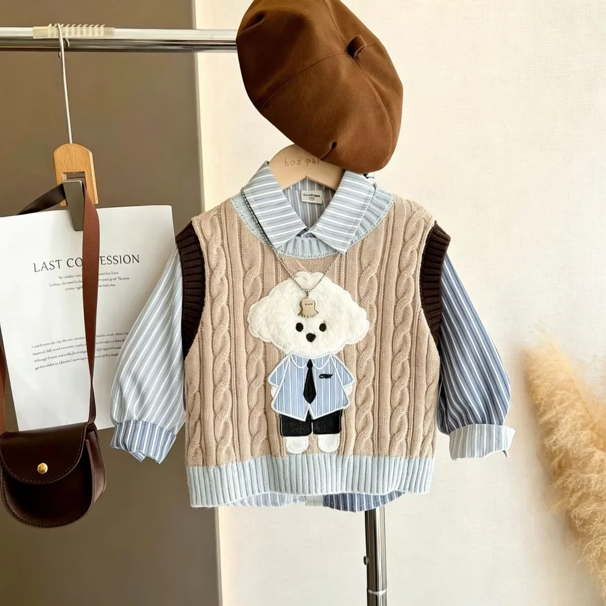 Boys' Set Spring and Autumn New Style Children's Stylish Vest Shirt Pants 3-Piece Set 90-140CM