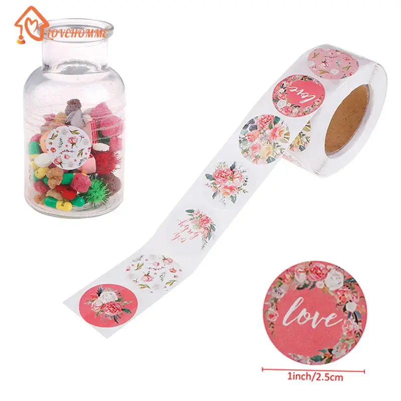 500Pcs/Roll Flowers Heart THANK YOU Adhesive Stickers Scrapbooking Stationery Cake Biscuit Baking Sealing Labels Gift Hot Sale