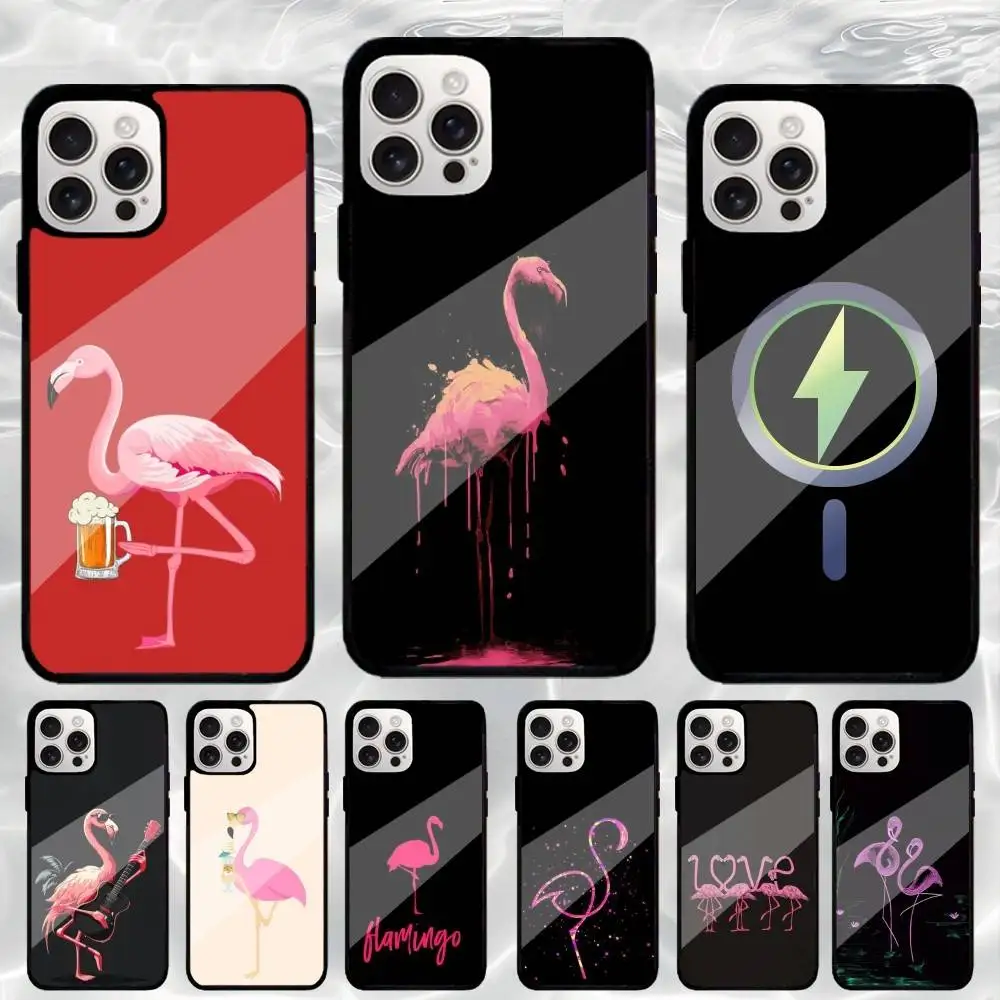 

F-Flamingo Artistic Pattern Phone Case For iPhone17,16,15,14,13,12,11 Plus,Pro Max Magnetic Magsafe Wireless Charging