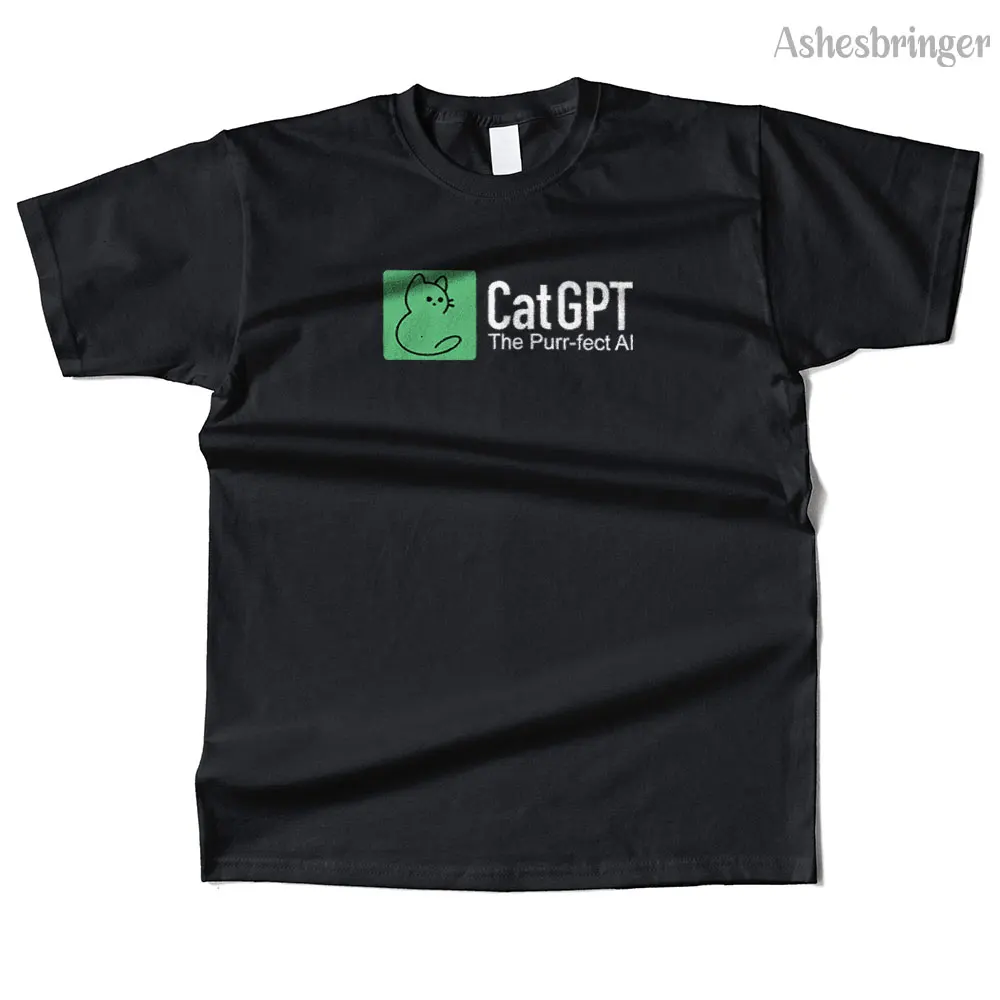 Mens Cotton Cat GPT Champs Graphic Funny T Shirt Street Casual Style Tee for Men and Women