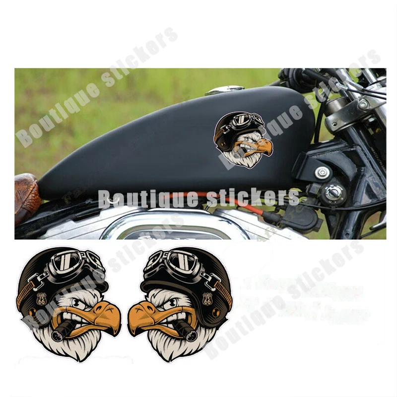 A Pair Horsepower Checkered Flag Malt Cross Skull Vespa Wasp Eagle Old School Motorcycle Fuel Tank Head Back Die-cut Car Decals