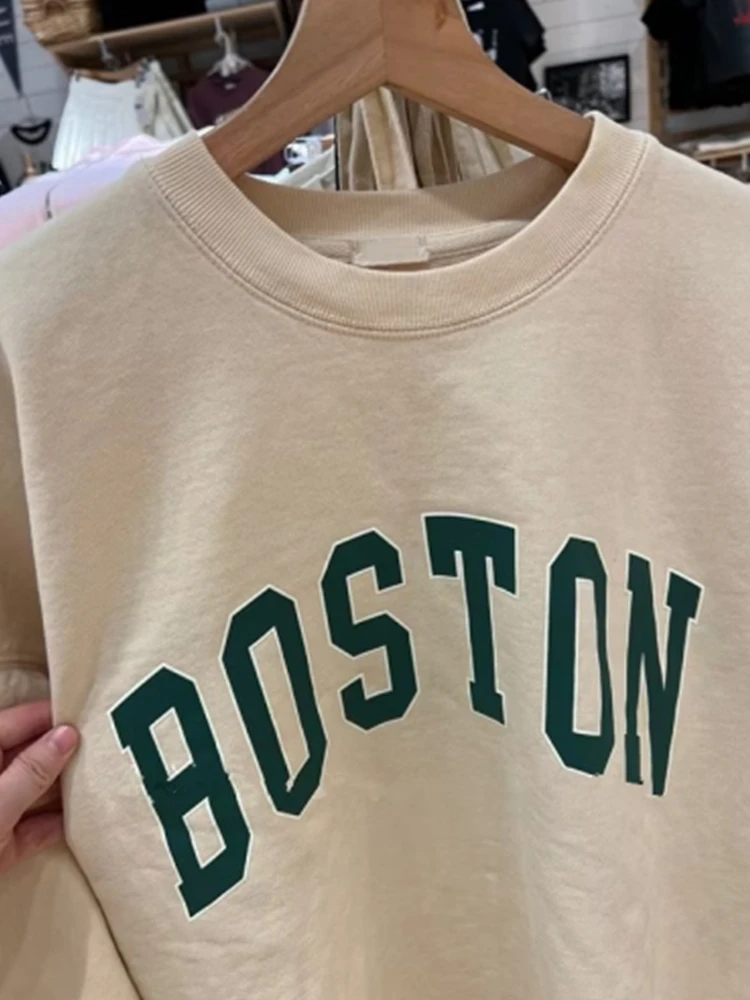 Casual Women BOSTON Printed Sweatshirts 2023 Fall Fashion O Neck Long Sleeves Sweatshirts Female Loose Pullovers