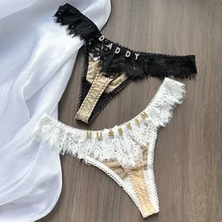 Custom Personalized Crystal Shiny Letter Name Thong Sexy Women Lace G-String Underwear DIY Panties Hot Wife Gift Underpants