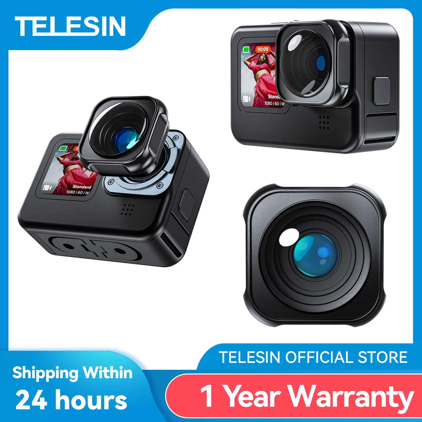 TELESIN Lens Mod for GoPro Hero 9 10 11 12 Black Anti Shake Aluminum Alloy Water proof Lens Ultra-wide Angle 155 Degree Lens