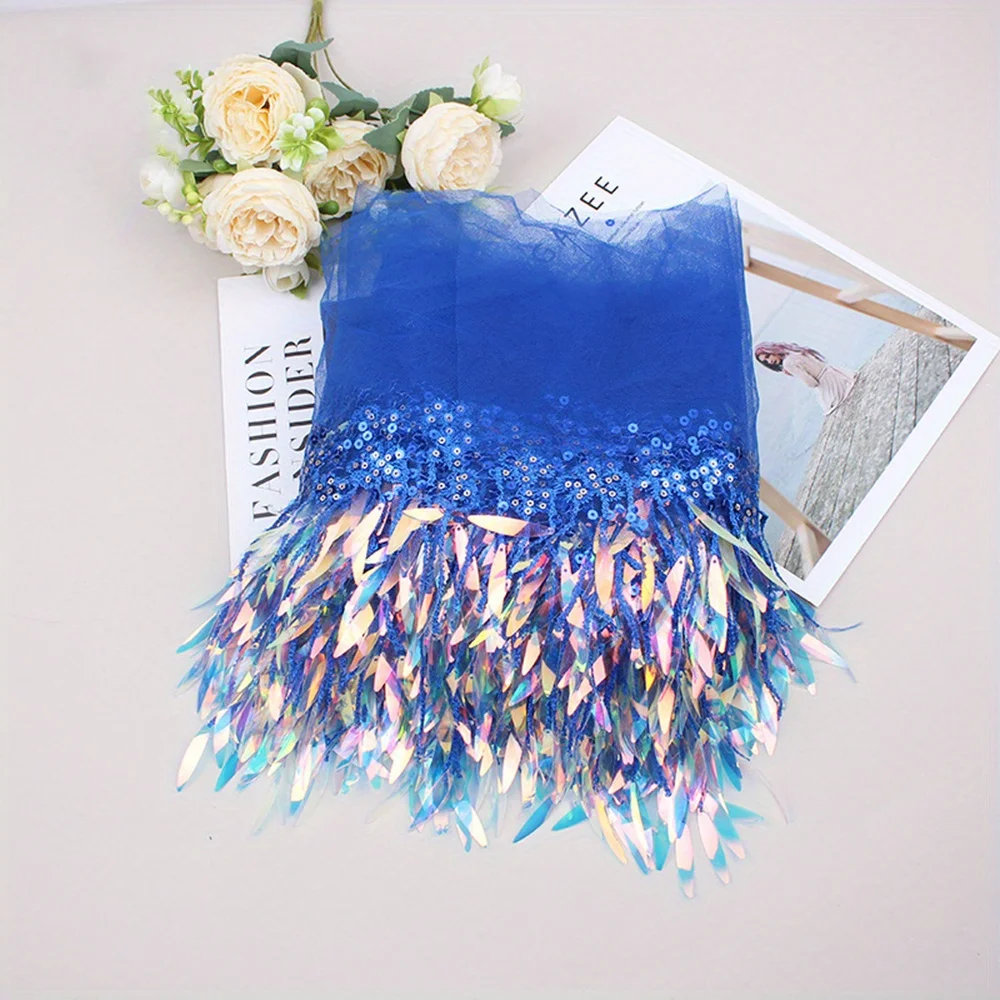 무지개 빛깔의 스팽글 태슬 프린지 리본, 5.9 인치 와이드 믹스 컬러, 댄스 의상 및 액세서리에 적합, 1 야드