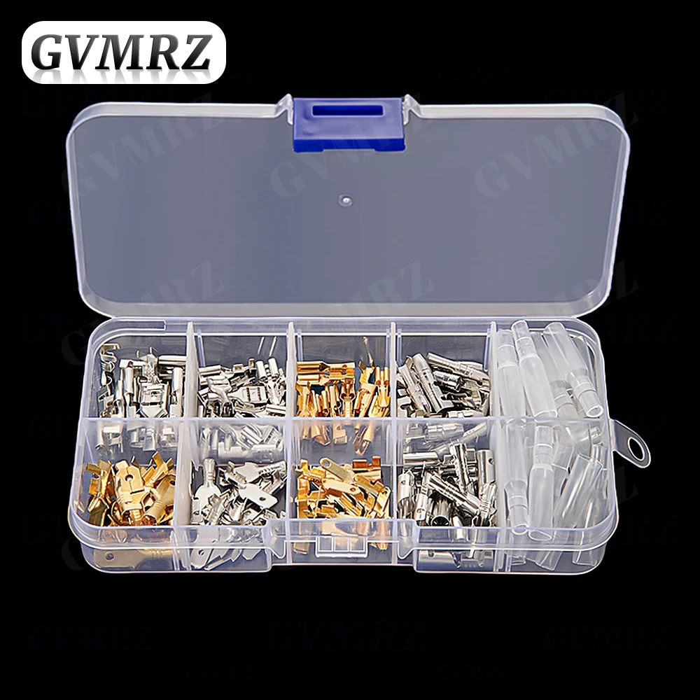 150PCS Cold Press Terminal Kit box 6.3mm 4.8mm 2.8mm  Connectors & 4MM Male Fmale Terminals Silver Gold