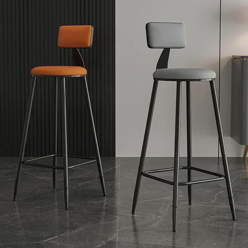 Modern Industrial High Stool: Solid Wood Iron Bar Chair with Backrest, Silk Smooth Suede, Stylish Seating