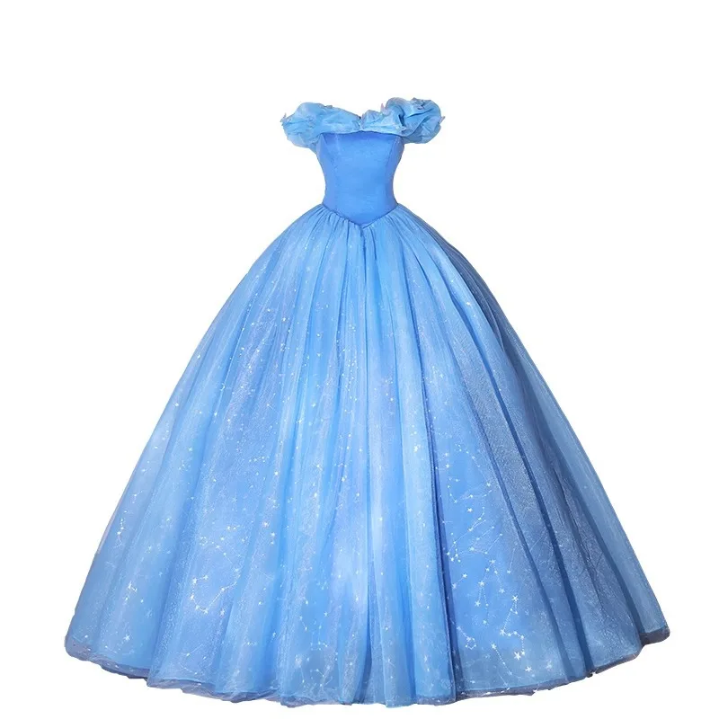 Glitter Blue Ball Gown Quinceanera Dresses Off-Shoulder Vestidos De 15 Anos Tulle Cinderella Birthday Party Pageant Gowns Stock