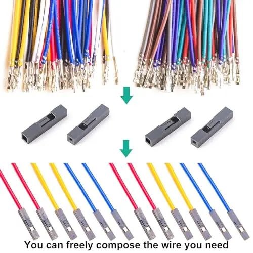 Dupont ตัวเมียไปจนถึงตัวเมีย2.54มม. พร้อมสาย22AWG, แถวเดี่ยวขนาด2.5มม. 1/2/3/4/5/6/7/8/9/ตัวเรือน10Pin (DU-FF-1-10P)