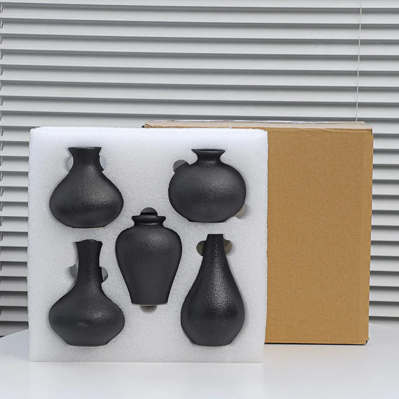 5pcs Ceramic Vase Black White Vase Round Vases Living Room Office Bookcase Flower Vase Wedding Decorative Dining Table Bedroom