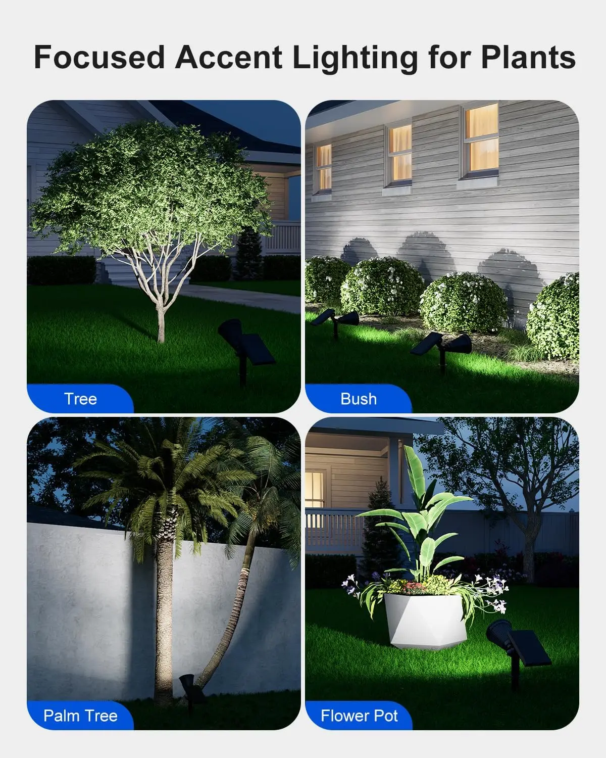 4 Pack Solar Spotlights Outdoor Waterproof for Garden, Yard, and Security with Adjustable Brightness Modes