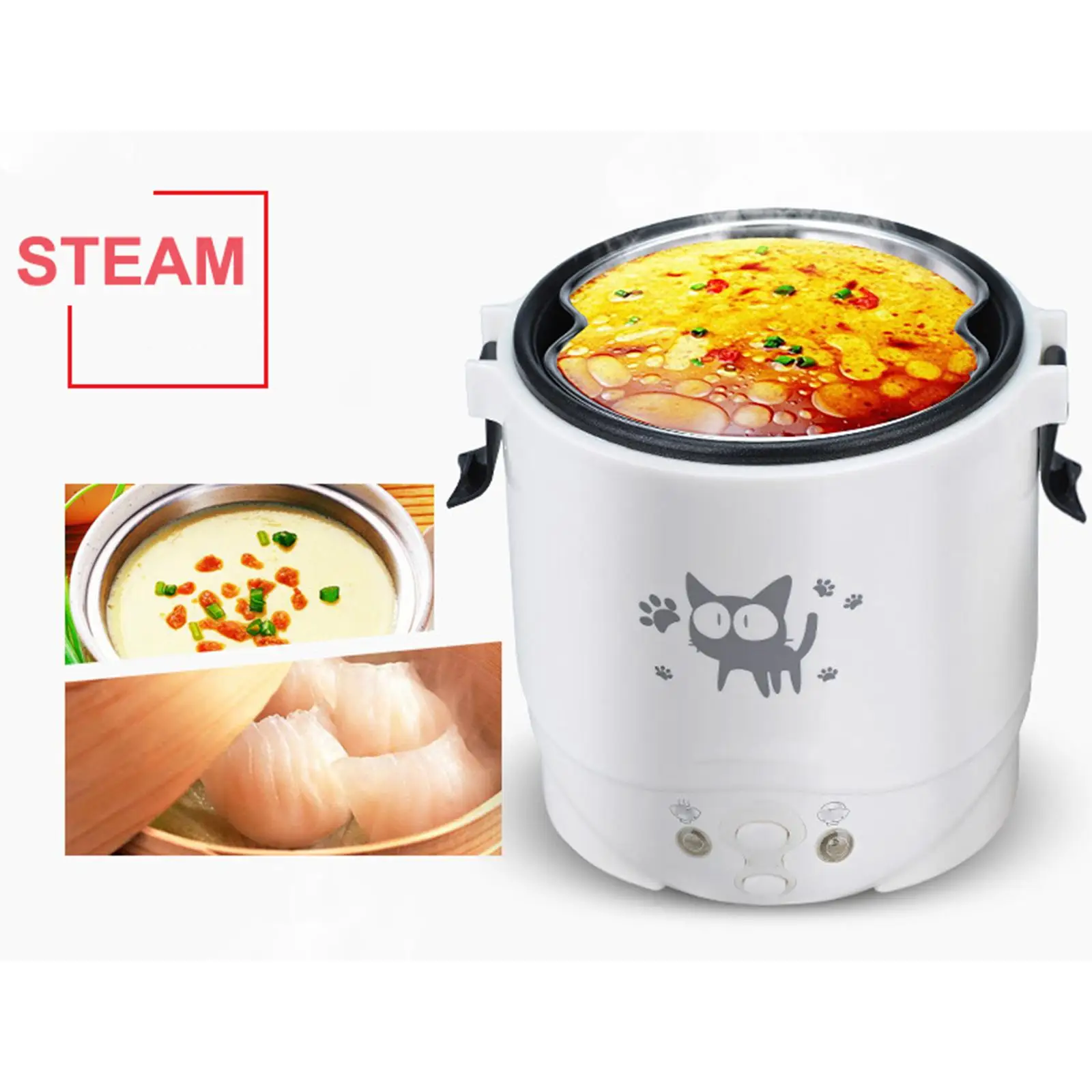 1L Electric Rice Cooker Multi Use Cooking Machine Heating Lunch Box for Travel Car