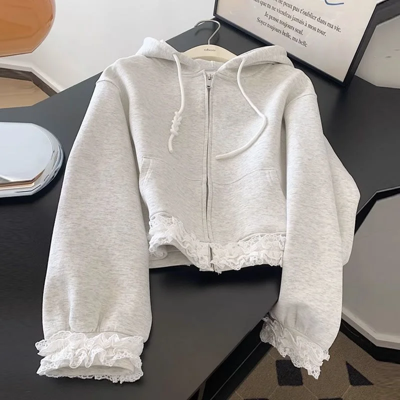 Children Hooded Thin Coats Girls Spring Autumn Fashion Lace Hem Outerwear Kids Outdoor Daily Jacket Baby Casual Clothes 5-14Y