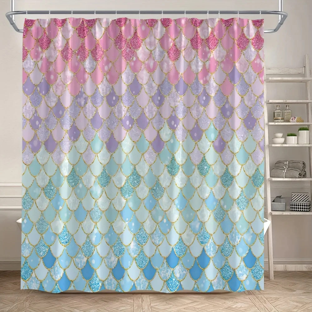 Mermaid Shower Curtain - Pink & Blue Rainbow Gradient, Abstract Modern Design, Fantasy Underwater World, Includes Hooks