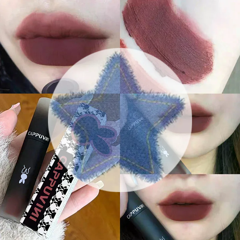 (HG) أحمر شفاه ريترو أحمر بني اللون موس غير لامع شفاه طين مخملي ملمع شفاه غير لاصق كوب ملمع شفاه مكياج ملمع شفاه مستحضرات تجميل #3