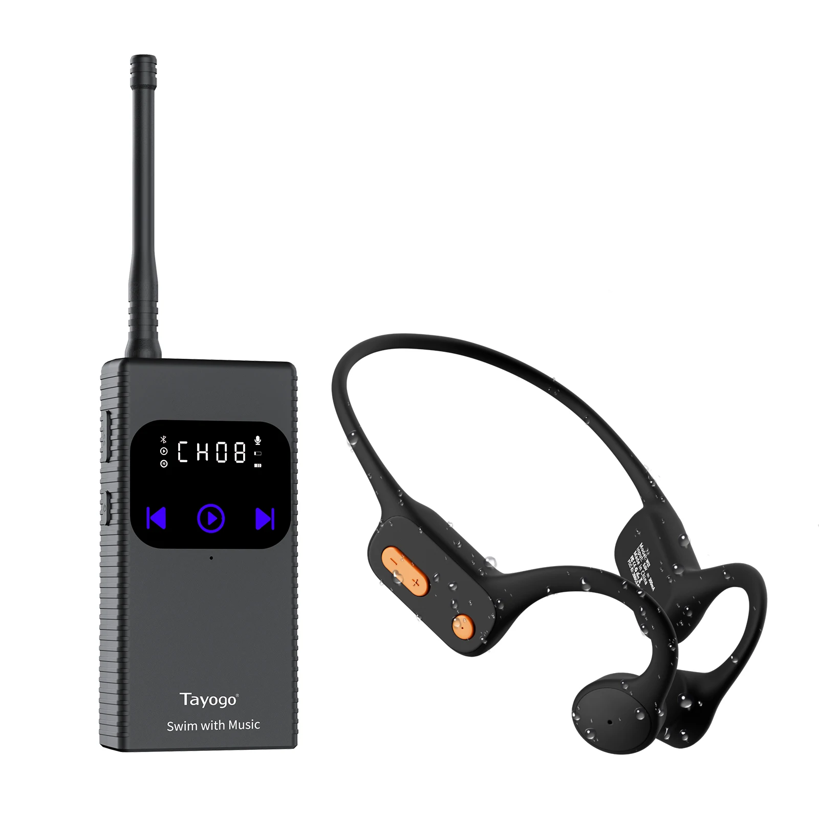 Tayogo T6 W23 Swimming Headphones, Waterproof Bone Conduction Receiver, Live Music and Swim Coach Communication