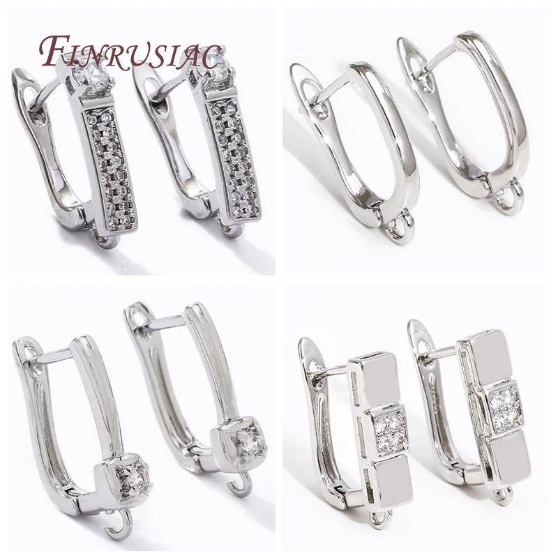 Basic Copper Earwires Fasteners Fittings 18K Gold Plated Inlay Zircon Earring Clasp Hooks for DIY Fashion Women Earrings Making