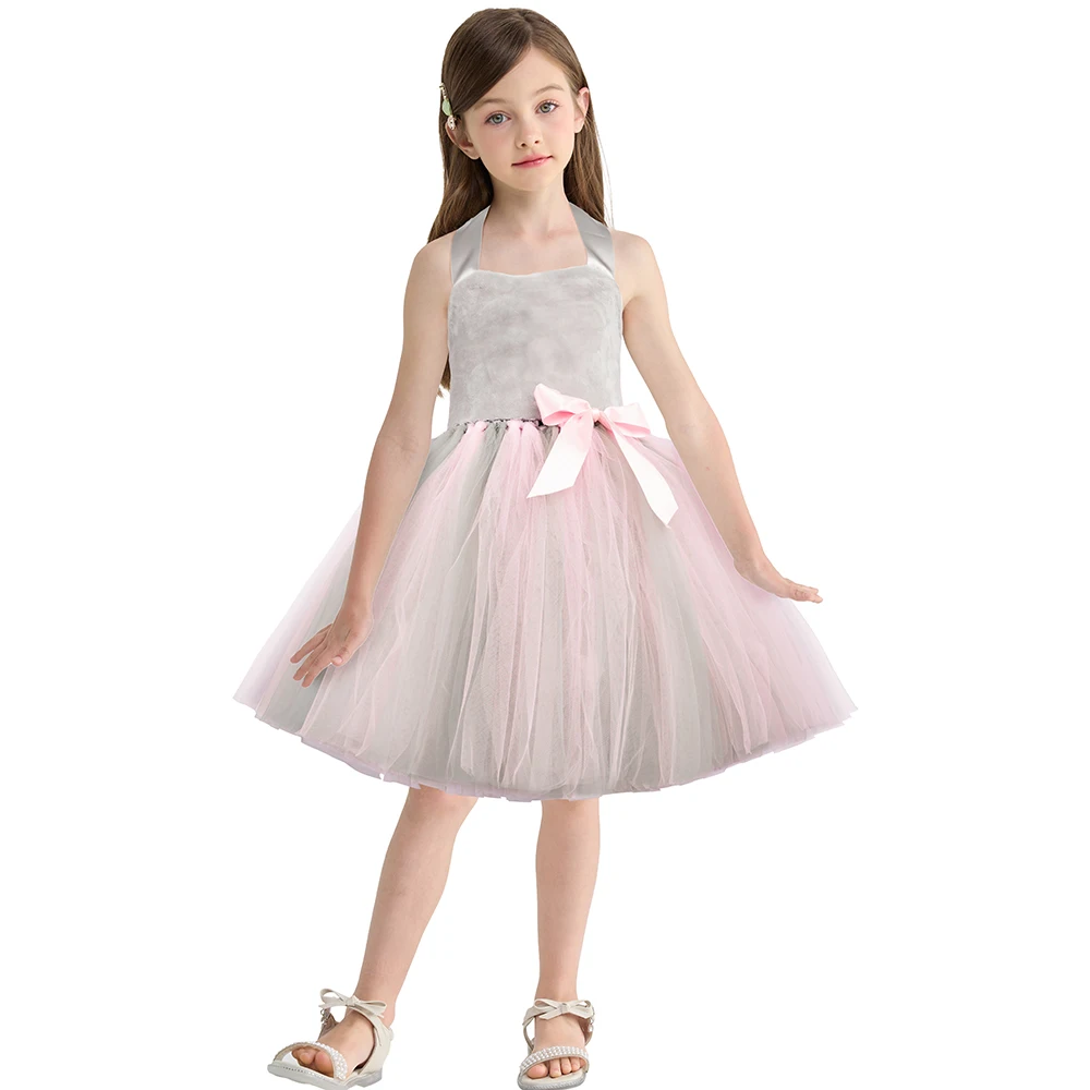 Girls Mouse Tutu Dress Pink Gray Cartoon Animal Mice Rat Costume Outfits Toddler Kids Halloween Carnival Birthday Party Dress Up view 5