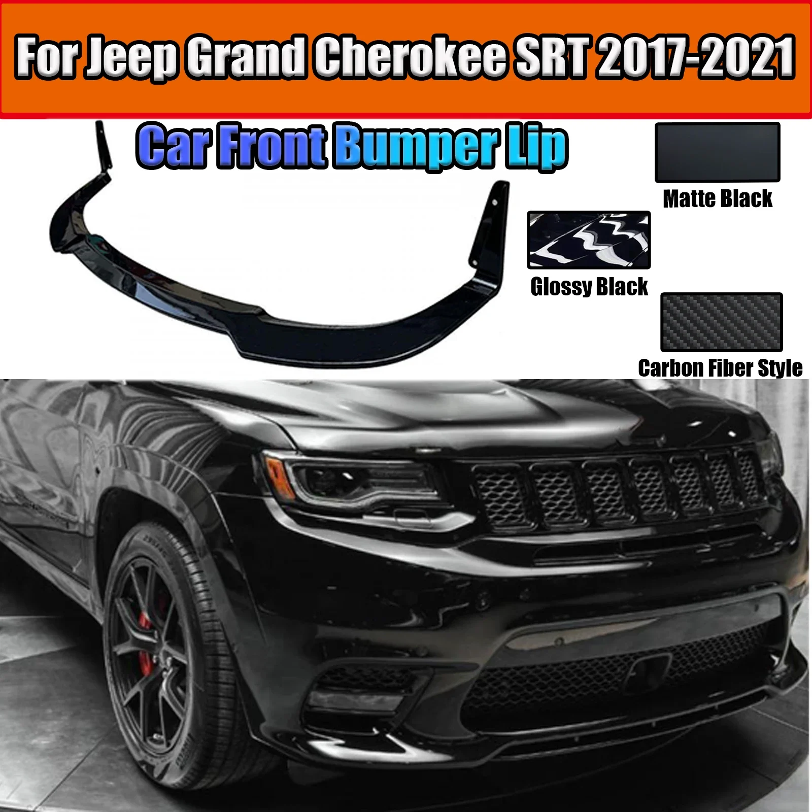 Car Front Bumper Lip For Jeep Grand Cherokee SRT 2017-2021/Trackhawk 2018-2021 5PCS Car Accessories Body Kit ABS Matte Black