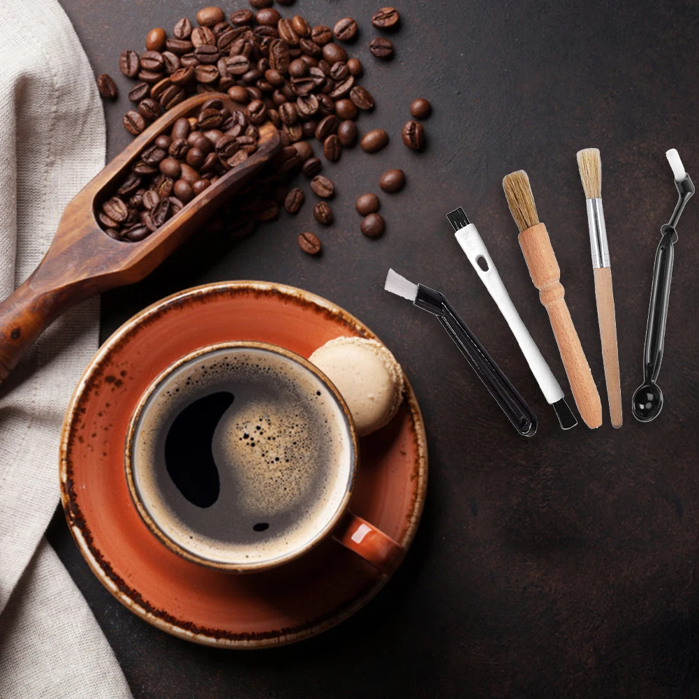 

5/4pcs Coffee Grinder Wash Brush Professional Kitchen Cleaning Brush Wood Handle Non-slip Comfortable Grip for Coffee Shop Bar