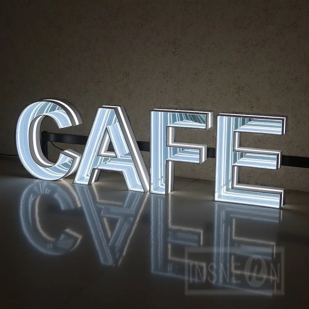 Custom Infinity Mirror 3D LED Light Up Letters Indoor Sign Reception Glowing Wall Decor for Business or Home