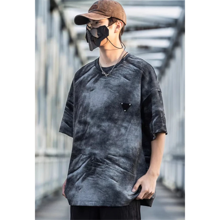 

Tactical Mens Tie Dye Tees Tops Streetwear Hip Hop Short Sleeve T-Shirts Oversized Harajuku Vintage Casual TShirt Unisex