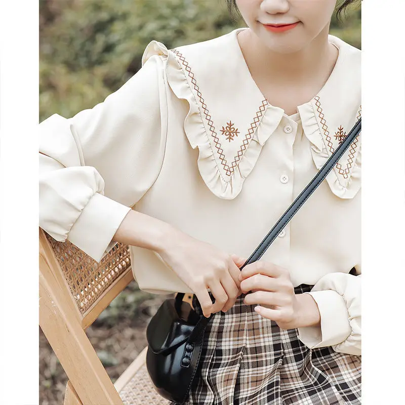 

Long Sleeve Shirts Womens Striped Cotton Button Down Oversized Loose Fit Feminine Sweet Preppy Youthful Korean Outfit