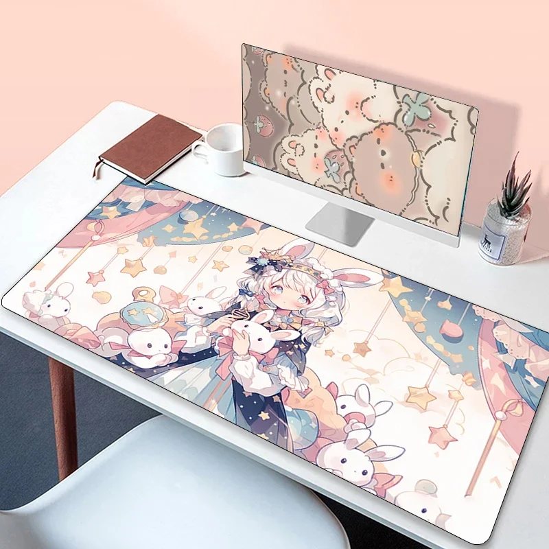 Deskmat Kawaii Girl Anime Mouse Pad Gaming Pc Accessories Non-slip Gamer Keyboard Mausepad Mats Cabinet Desk Mause Laptops Mat