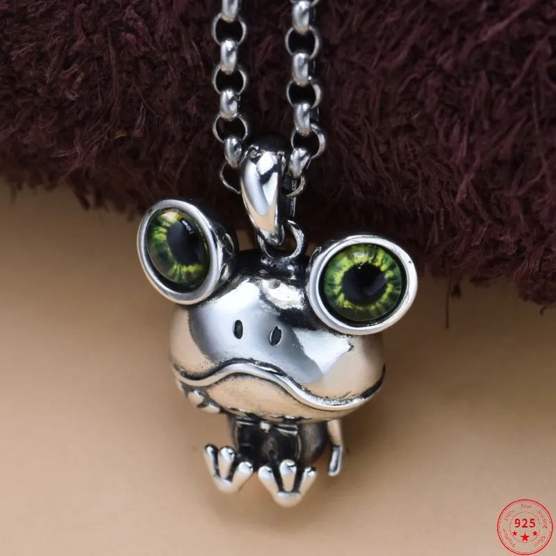 Genuine S925 Sterling Silver Pendants for Women Men New Fashion Creative Vintage Casual Cute Frog Pure Argentum Punk Jewelry