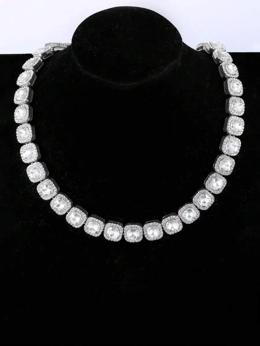 

Fully Paved Cubic Zirconia Iced Necklace Unisex Street Fashion Chain