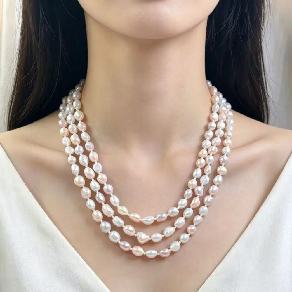 

160cm Elegant Girl Party Wedding Dress Jewelry AAA Natural Freshwater Baroque Purple Pink Pearl Long Sweater 3 Layers Necklace