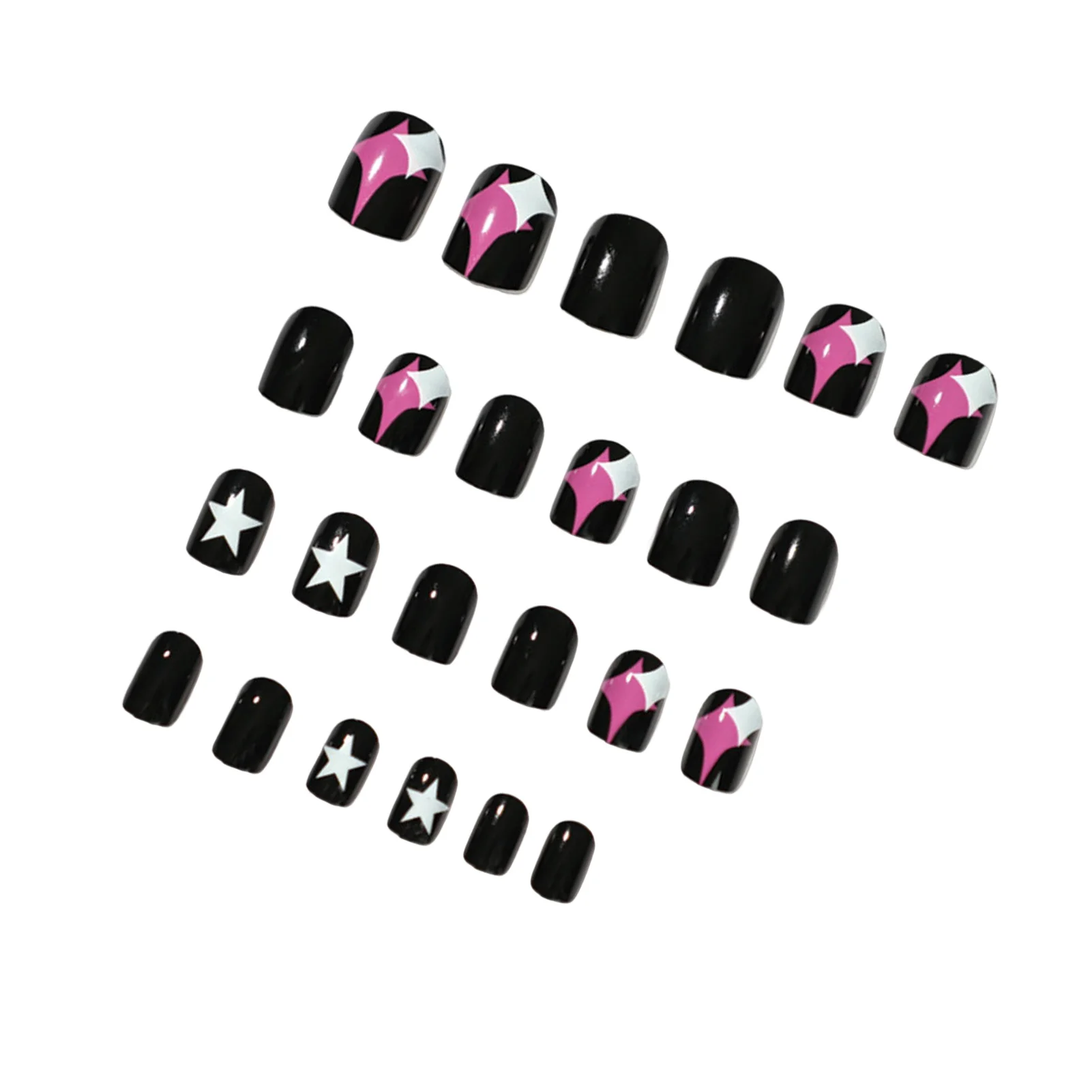 Stars Pattern Cool Black False Nail Reusable Waterproof False Nail Easy Removal for Women and Girl Party Activity