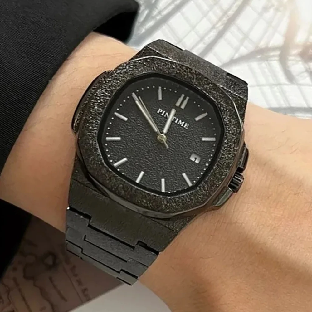 

Высокое качество, индивидуальные классические серебристо-черные матовые деловые кварцевые часы, мужские часы с крутым циферблатом, оригинальные мужские часы AAA Clcok