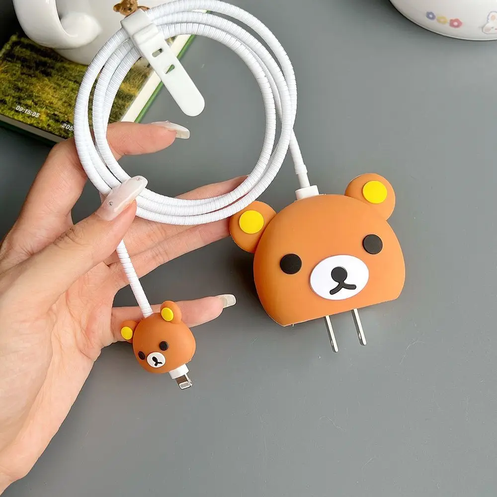 Kawaii Rilakkuma Apple 20W Charger Protection Case Iphone Data Cable Anti Break 16 15 14 13 Pro Phone Cable Wrapping Rope Gifts