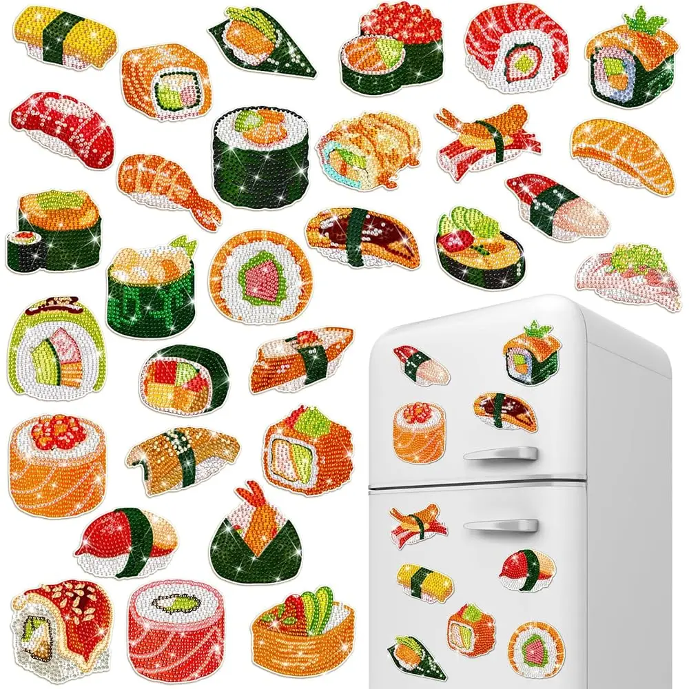 

30 Pcs Diamond Art Magnets Easy Diamond Painting Magnet Kits for Adults Kids DIY Fridge Home Decors(Sushi)